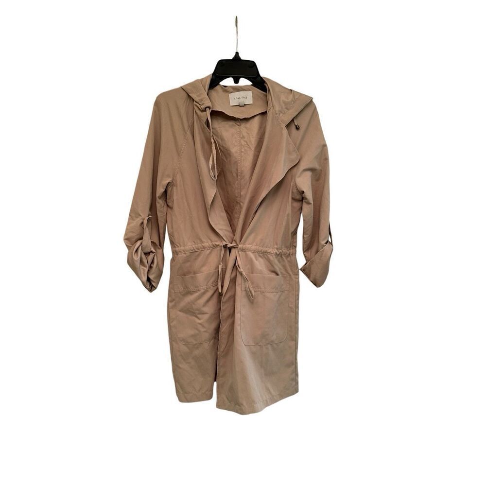 Love Tree light trench coat w/ hood in tan- size M - Picture 6 of 10